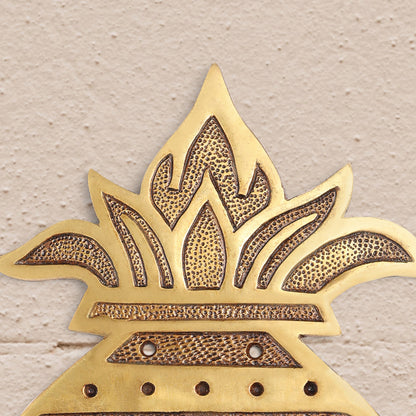 Brass Handcrafted  Hanging Kalash Wall Plaque with Om, Swastik & Lord Ganesha Motif (8 Inch)
