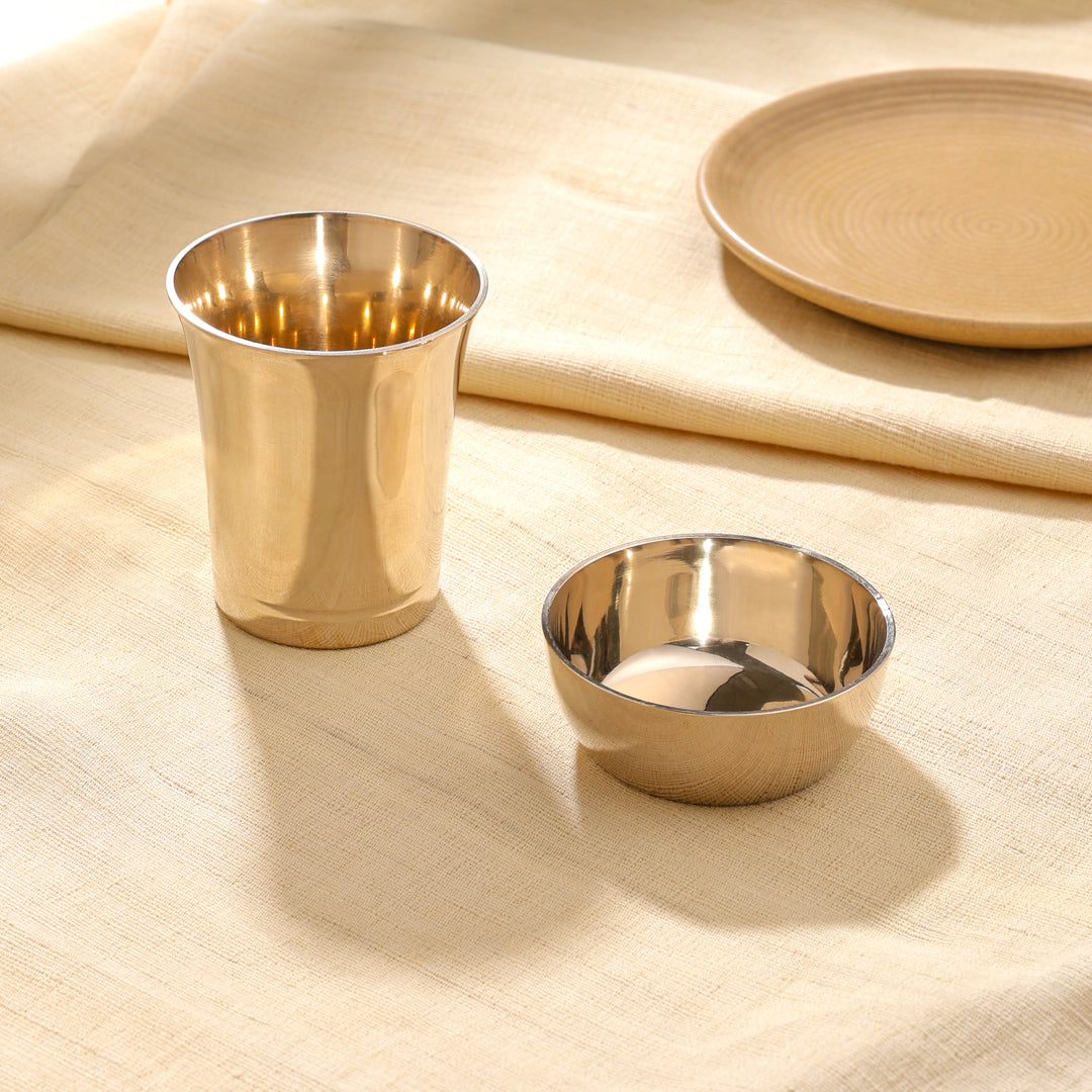 Kansa Bowl and Glass Pair