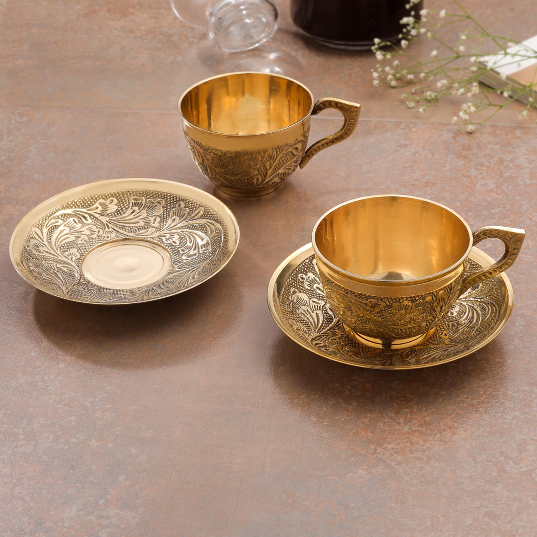 Brass Tea Cups With Saucer Set (5 Inch)