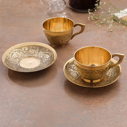 Brass Tea Cups With Saucer Set (5 Inch)