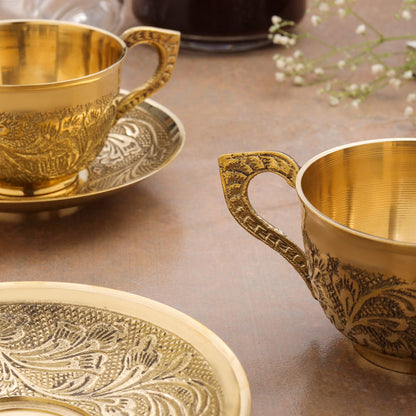 Brass Tea Cups With Saucer Set (5 Inch)