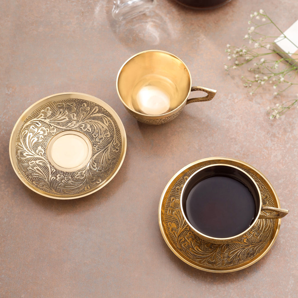 Brass Tea Cups With Saucer Set (5 Inch)