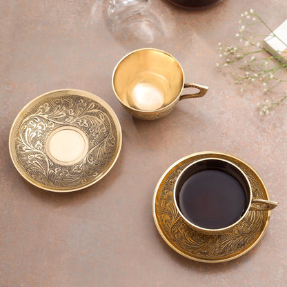 Brass Tea Cups With Saucer Set (5 Inch)