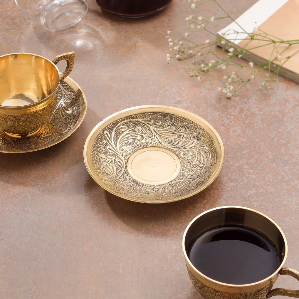 Brass Tea Cups With Saucer Set (5 Inch)