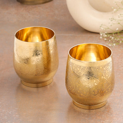 Brass Hand Carved Glass Pair (3.4 Inch)