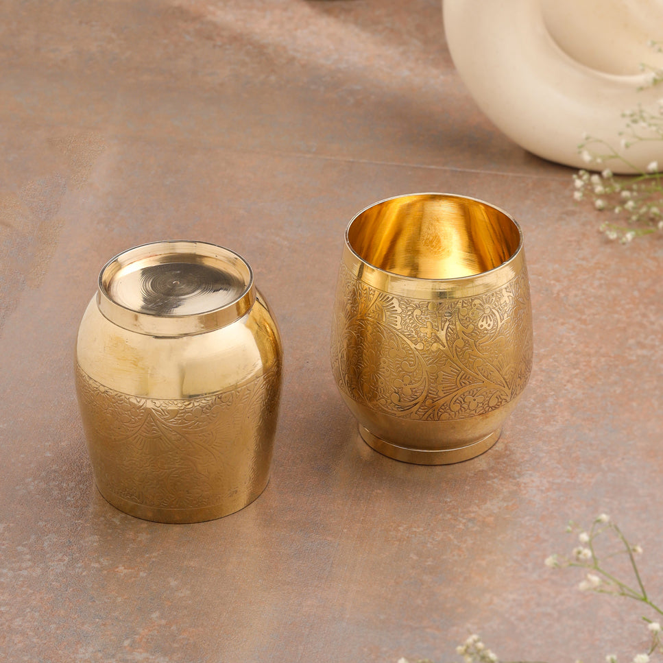 Brass Hand Carved Glass Pair (3.4 Inch)