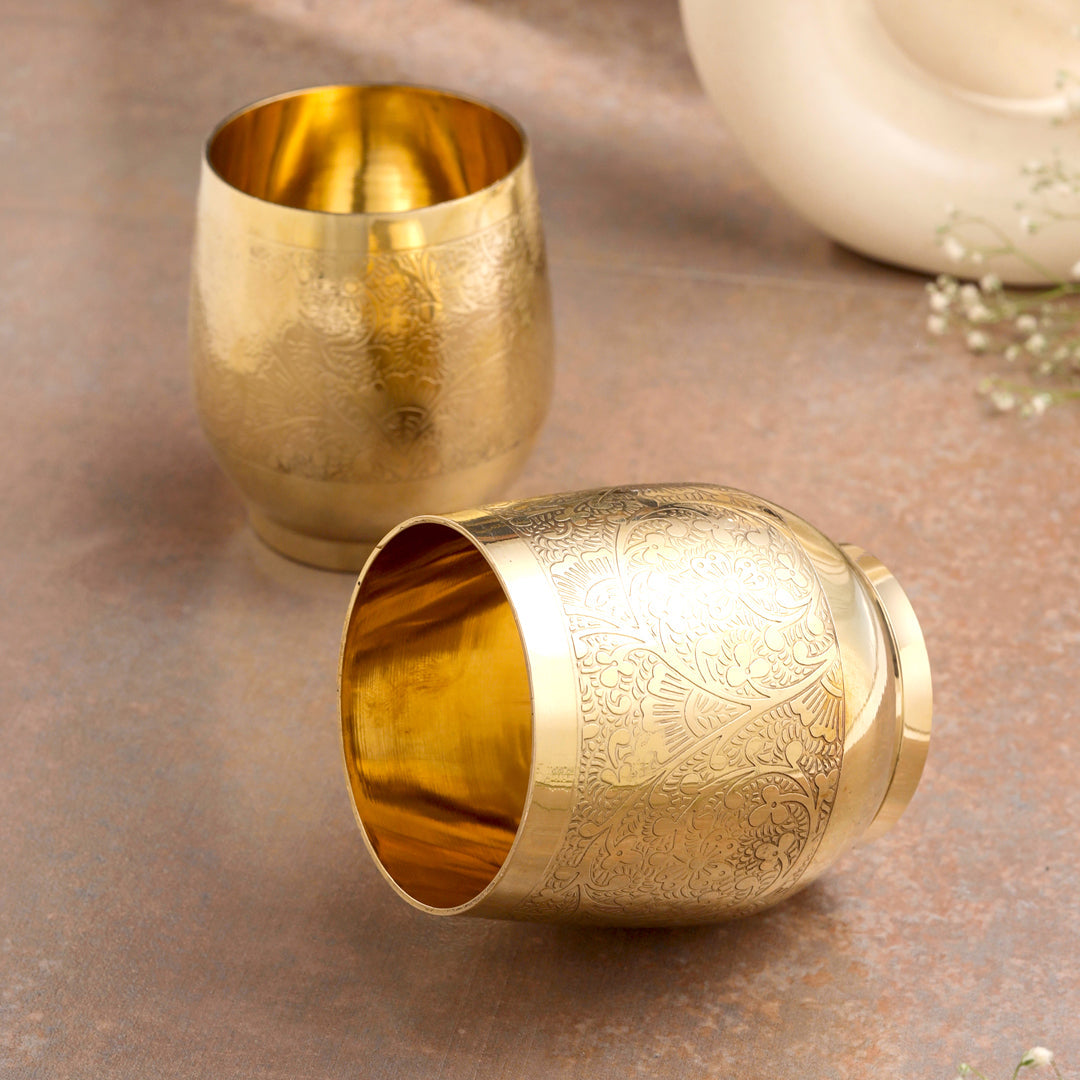 Brass Hand Carved Glass Pair (3.4 Inch)