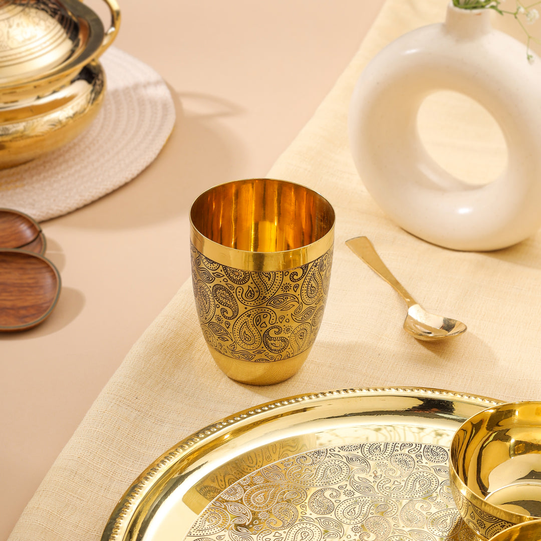 Brass Hand carved Thali/Dinner Set (900 Gram)