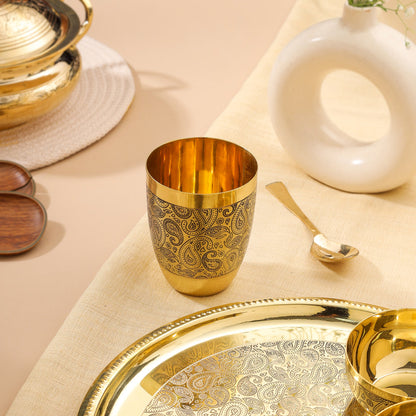 Brass Hand carved Thali/Dinner Set (900 Gram)