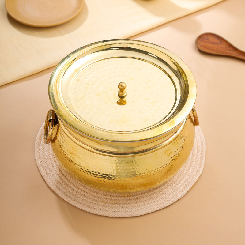 Brass Hammered Handi with Lid