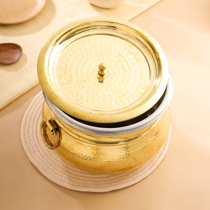 Brass Hammered Handi with Lid