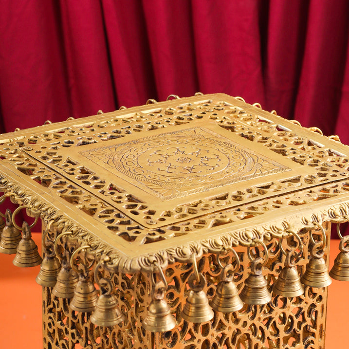 Brass Stool With Forty Hanging Bells (15.5 Inch)