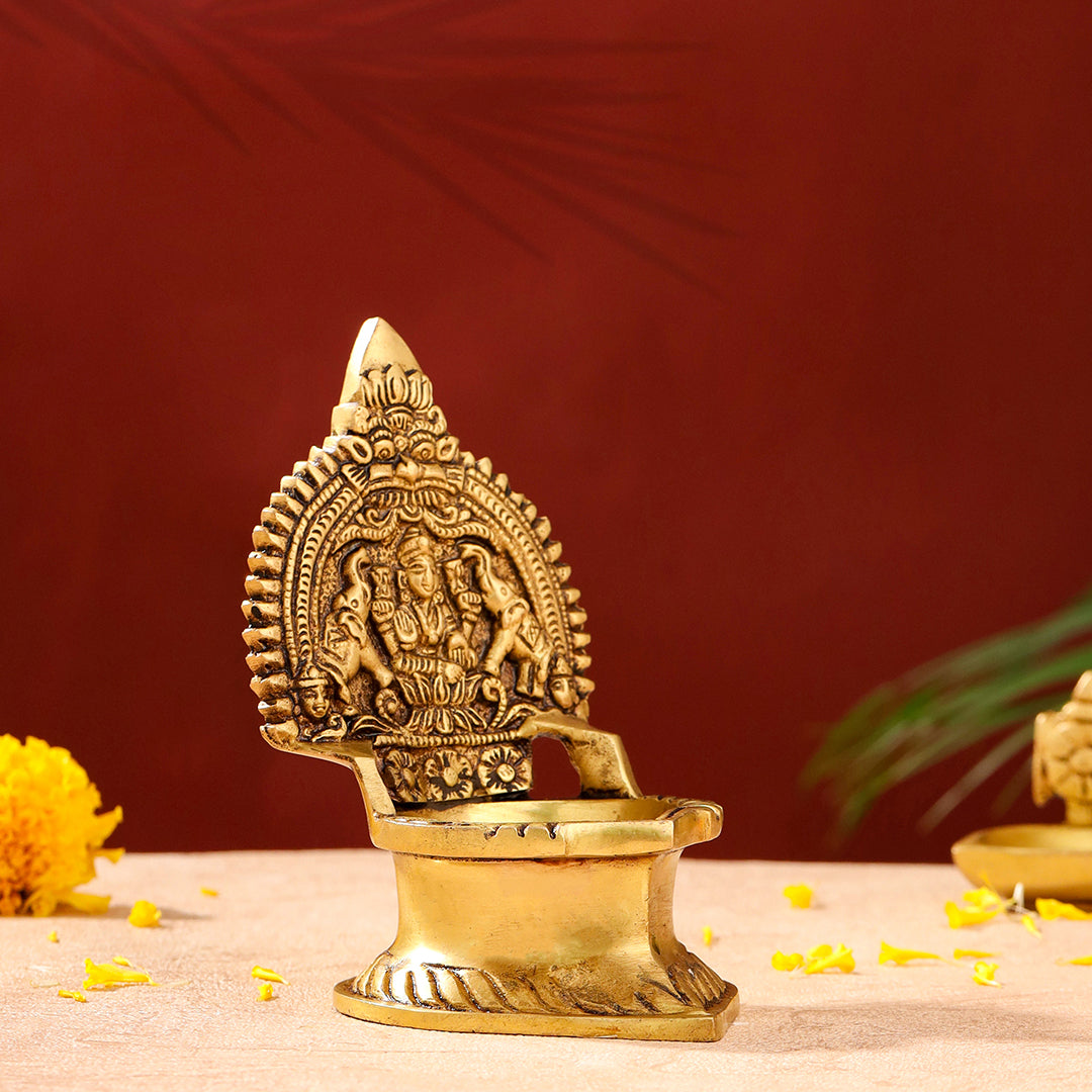 Brass Gaja Lakshmi Diya (5.1 Inch)