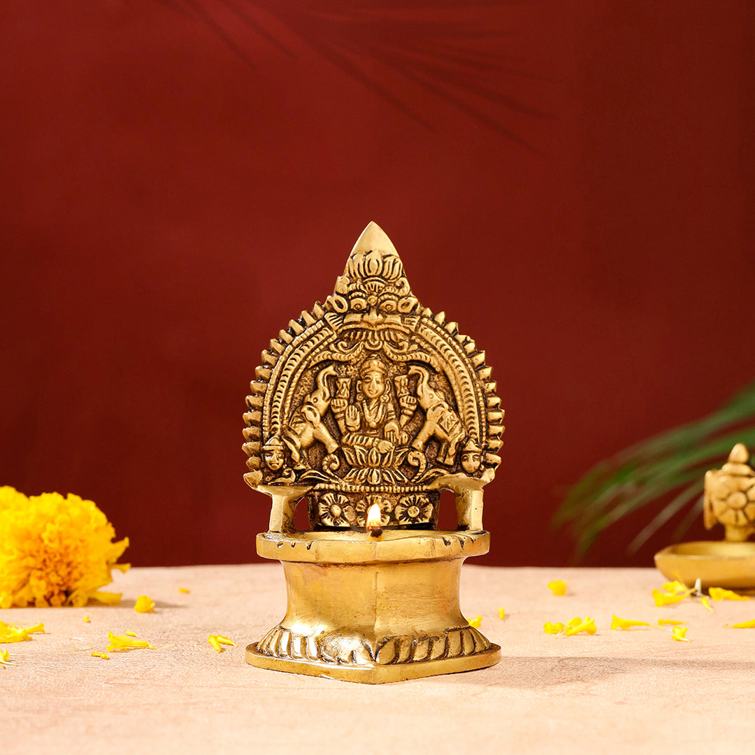 Brass Gaja Lakshmi Diya (5.1 Inch)