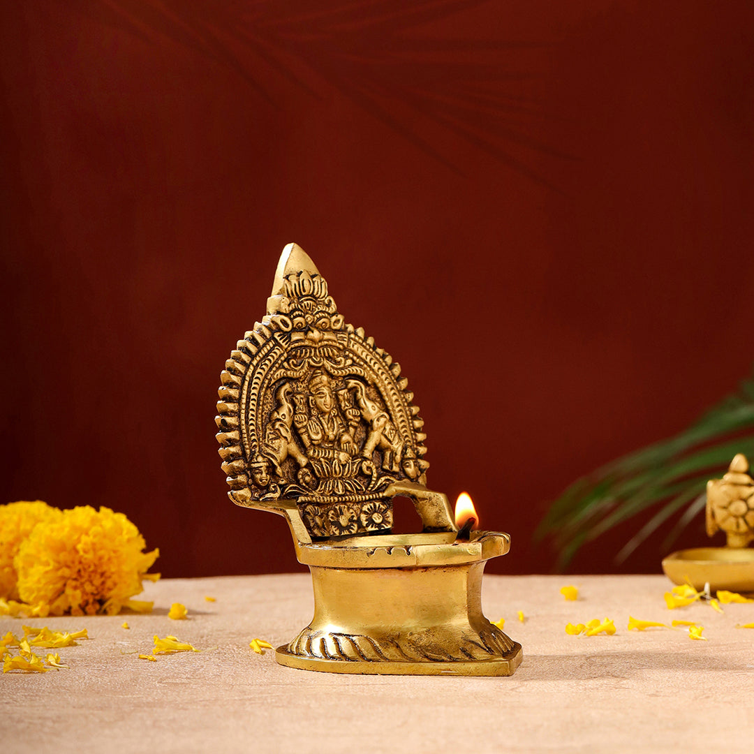 Brass Gaja Lakshmi Diya (5.1 Inch)