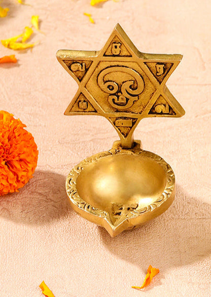 Brass Shankh Chakra Namah, Star Vel & Owl Diya