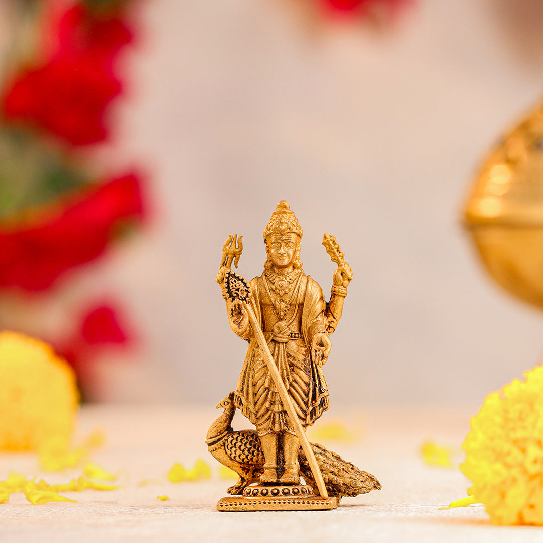 Brass Superfine Lord Murugan/Kartikeya Standing Idol (2.8 Inch)