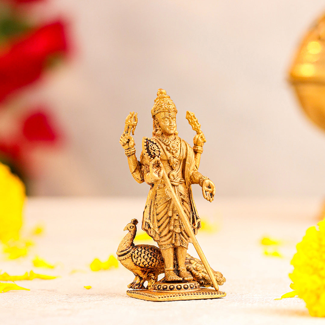 Brass Superfine Lord Murugan/Kartikeya Standing Idol (2.8 Inch)