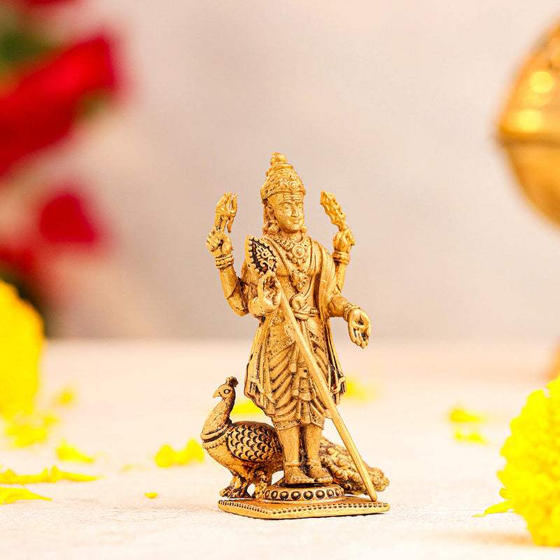 Brass Superfine Lord Murugan/Kartikeya Standing Idol (2.8 Inch)