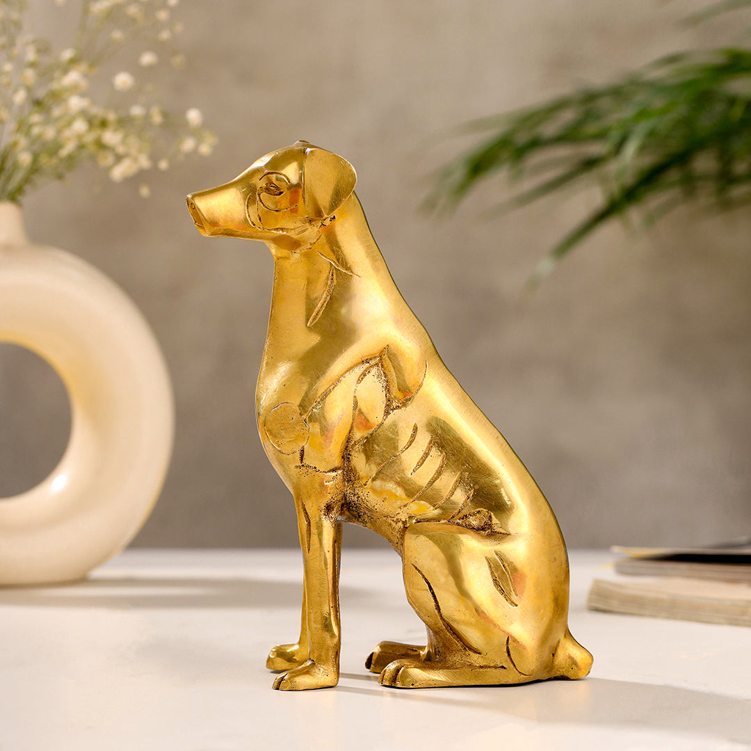 Brass Dog Sitting Statue (7.2 INCH)