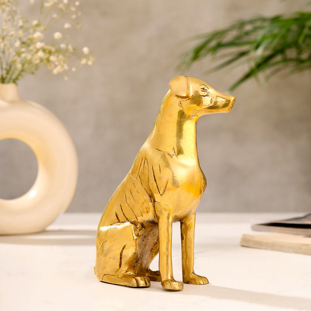 Brass Dog Sitting Statue (7.2 INCH)