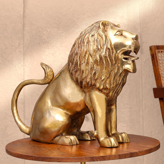 Brass Lion Statue Sitting (16 Inch)