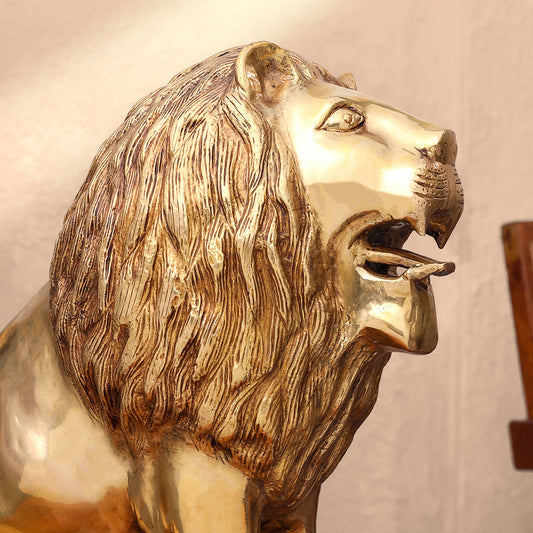 Brass Lion Statue Sitting (16 Inch)