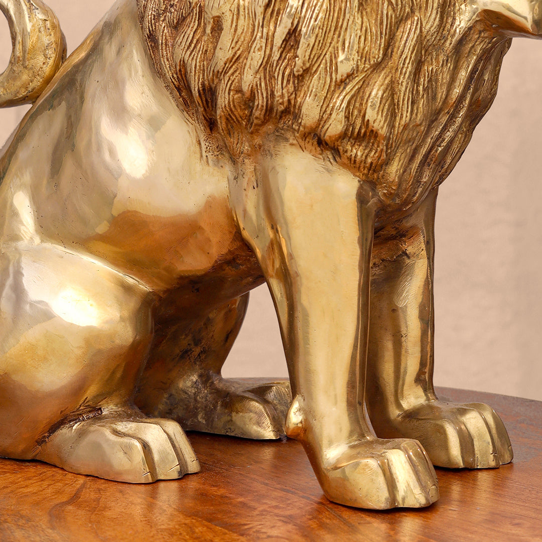 Brass Lion Statue Sitting (16 Inch)