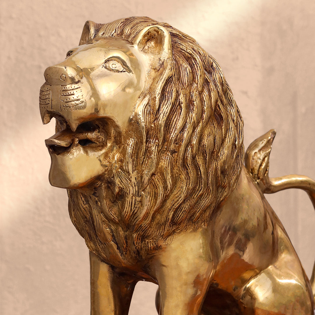 Brass Lion Statue Sitting (16 Inch)