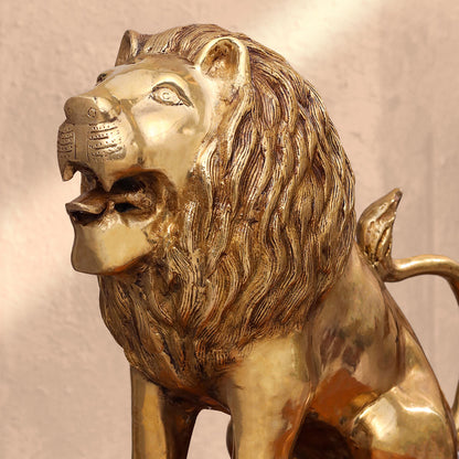 Brass Lion Statue Sitting (16 Inch)