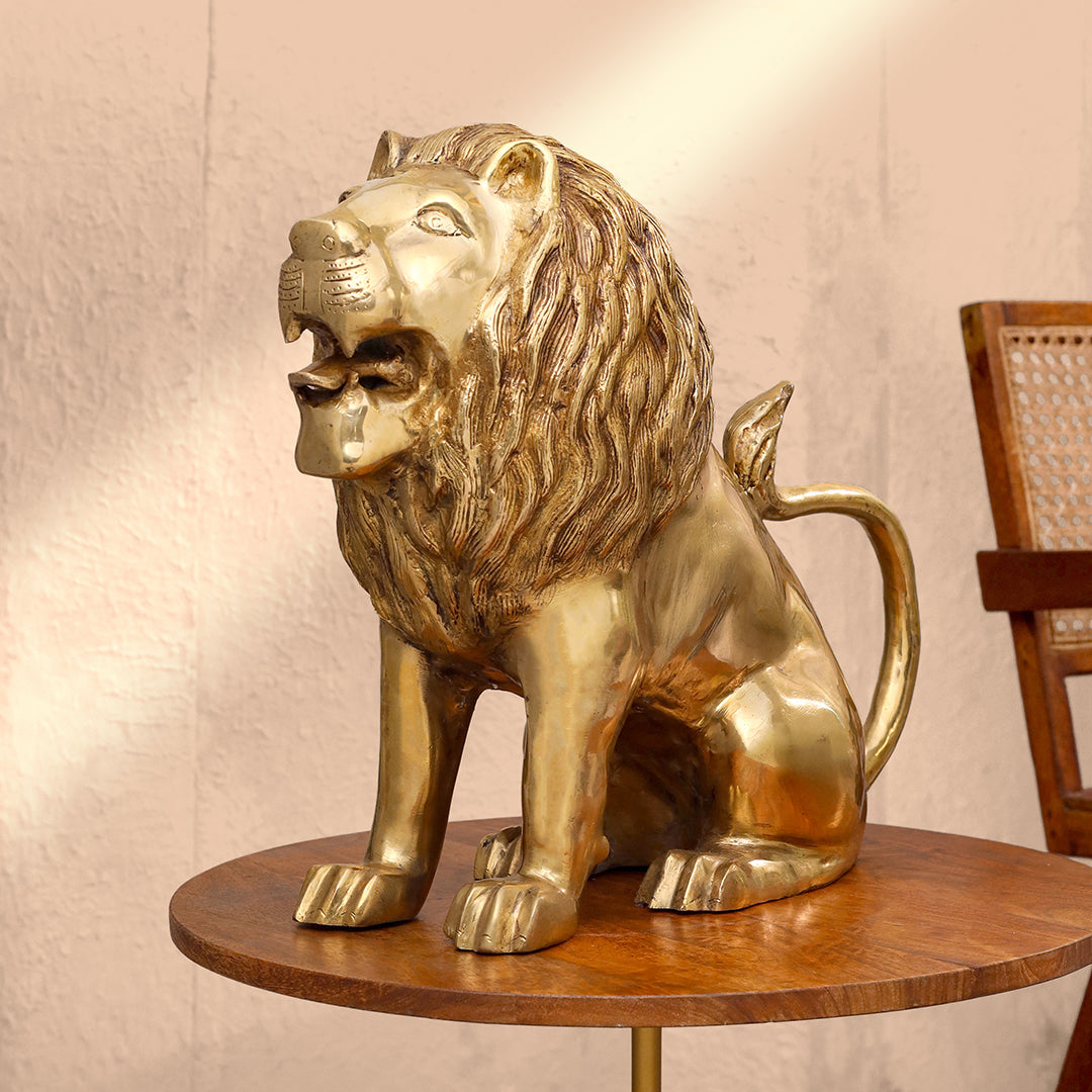 Brass Lion Statue Sitting (16 Inch)
