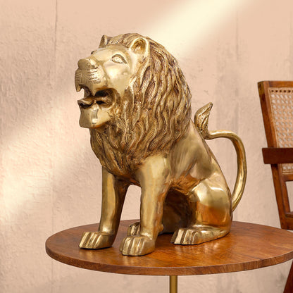 Brass Lion Statue Sitting (16 Inch)