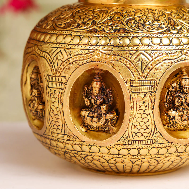 Brass Handcrafted Kalash with Velvet Box – Ashtalakshmi & Dashavatar