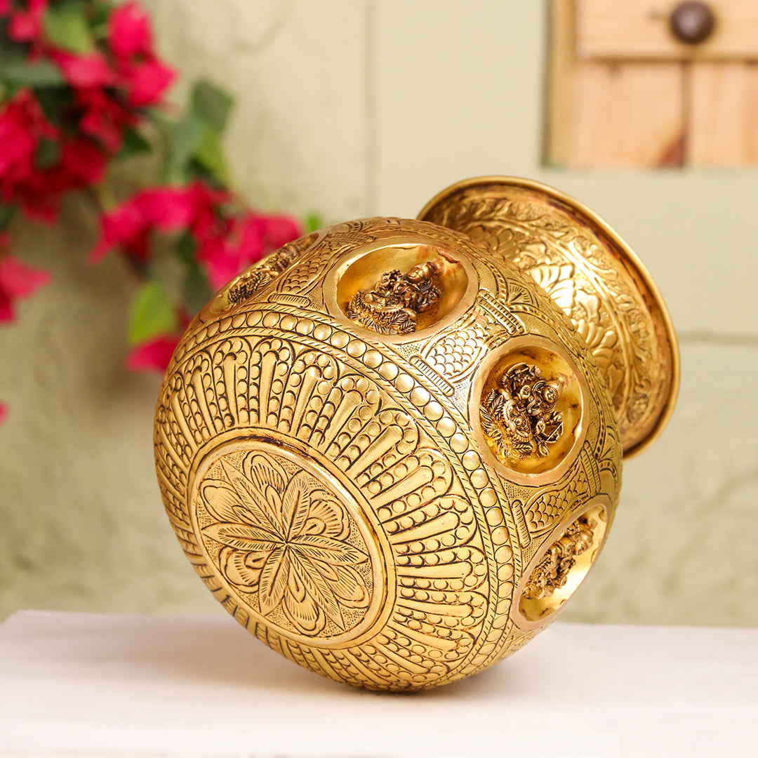 Brass Handcrafted Kalash with Velvet Box – Ashtalakshmi & Dashavatar
