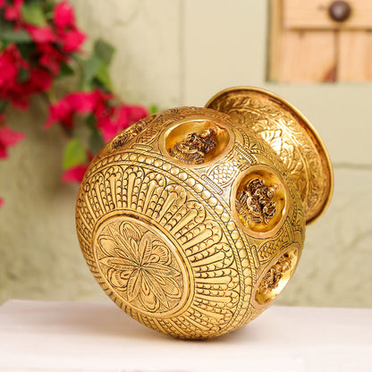 Brass Handcrafted Kalash with Velvet Box – Ashtalakshmi & Dashavatar