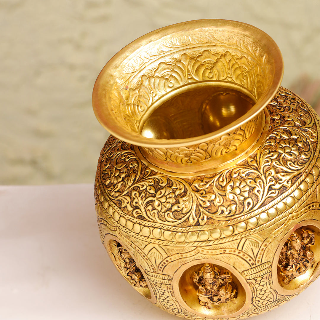 Brass Handcrafted Kalash with Velvet Box – Ashtalakshmi & Dashavatar
