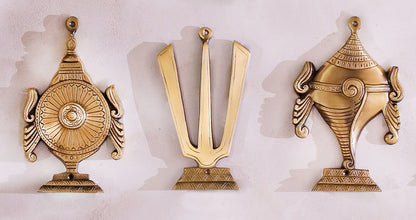 Brass Shankh Chakra Namah Garuda Hanuman And Kalash Wall Hanging Set