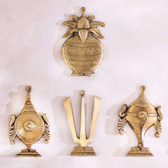 Brass Shankha Chakra Namaha Garuda Hanuman And Kalash Wall Hanging Set