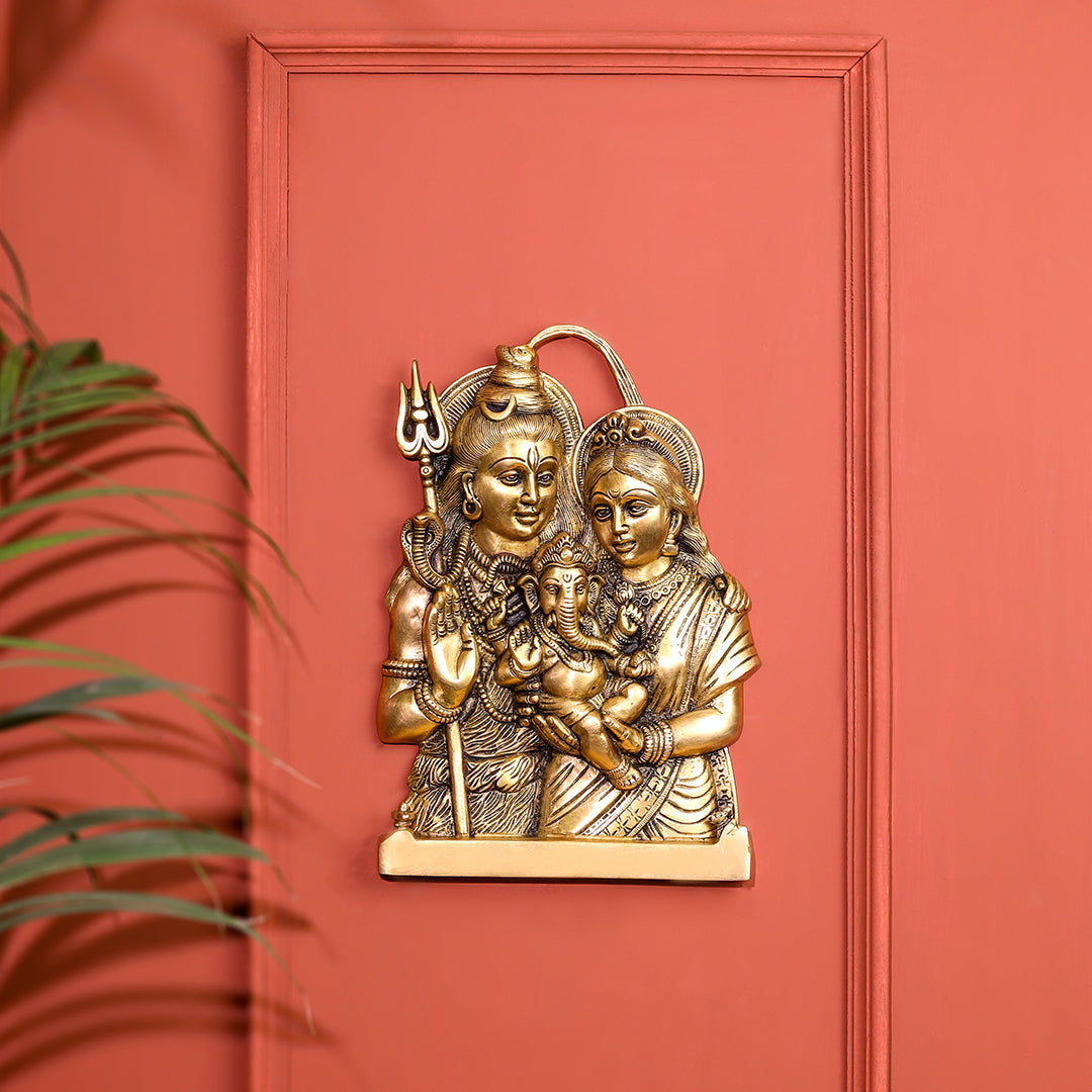 Brass Shiva Family wall hanging (11.5 Inch)