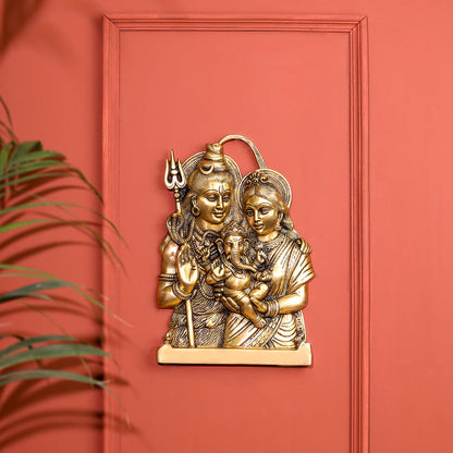 Brass Shiva Family wall hanging (11.5 Inch)