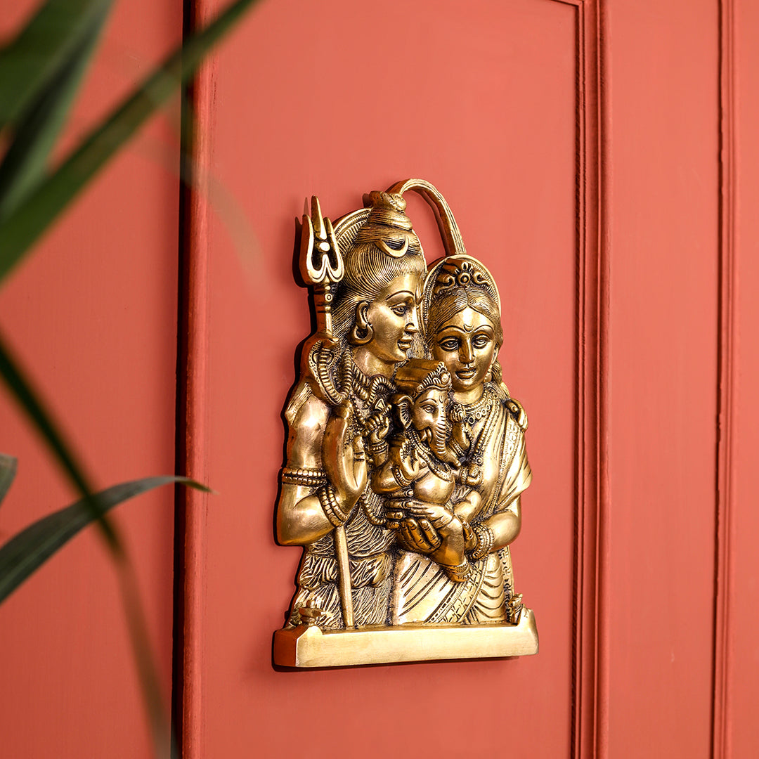 Brass Shiva Family wall hanging (11.5 Inch)