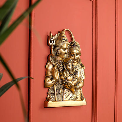 Brass Shiva Family wall hanging (11.5 Inch)