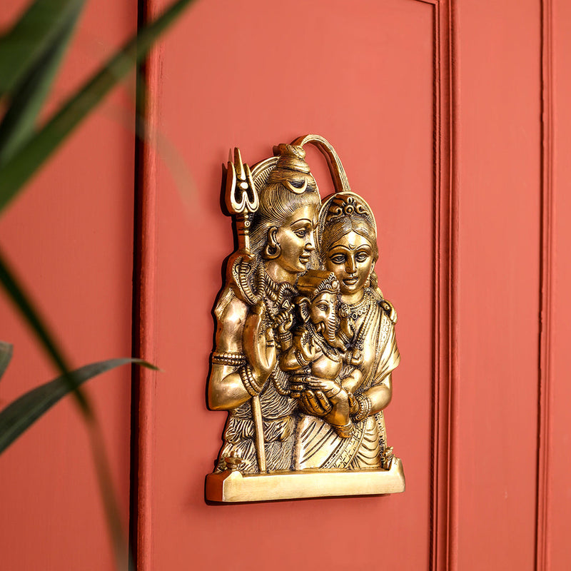 Brass Shiva Family wall hanging (11.5 Inch)