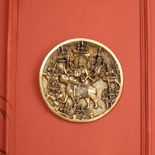 Brass Navdurga Wall Hanging Round Plate (7.8 Inch)