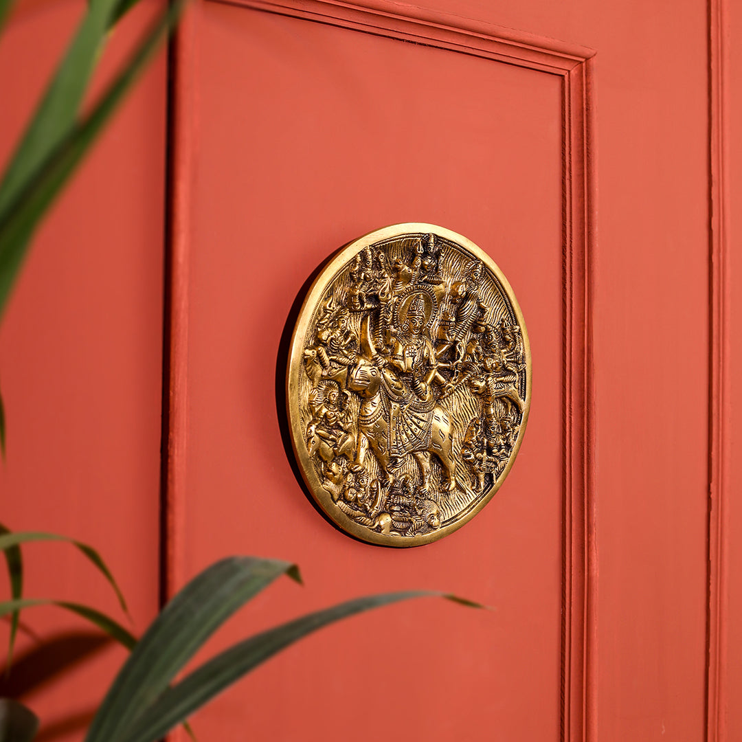 Brass Navdurga Wall Hanging Round Plate (7.8 Inch)