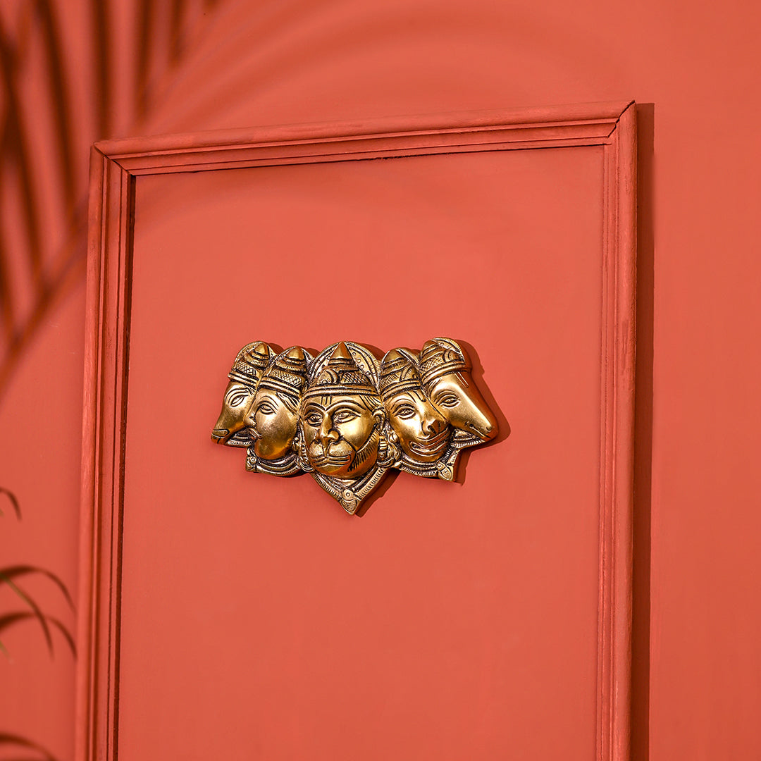 Brass Panchmukhi Hanuman Face Wall Hanging (3.8 Inch)