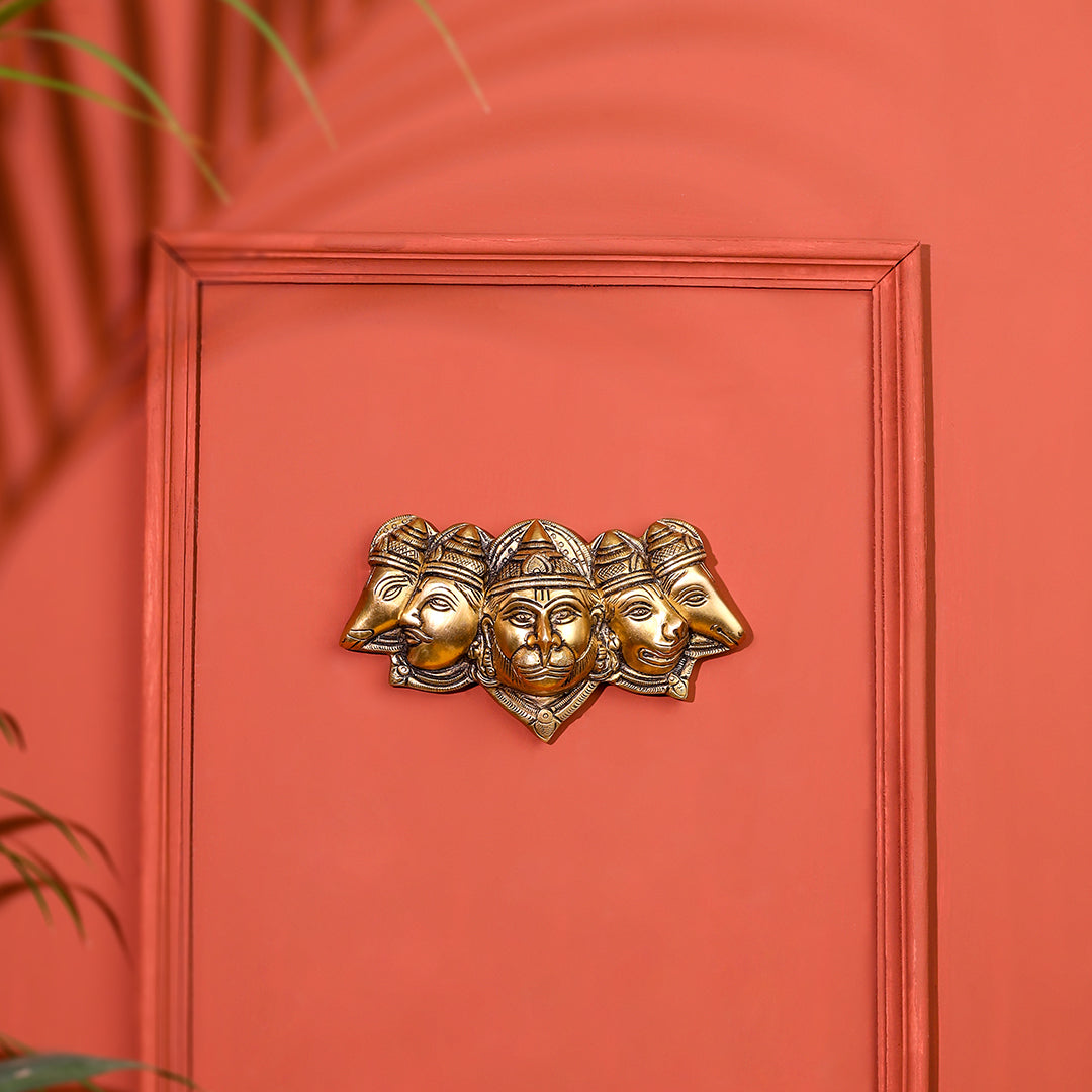 Brass Panchmukhi Hanuman Face Wall Hanging (3.8 Inch)