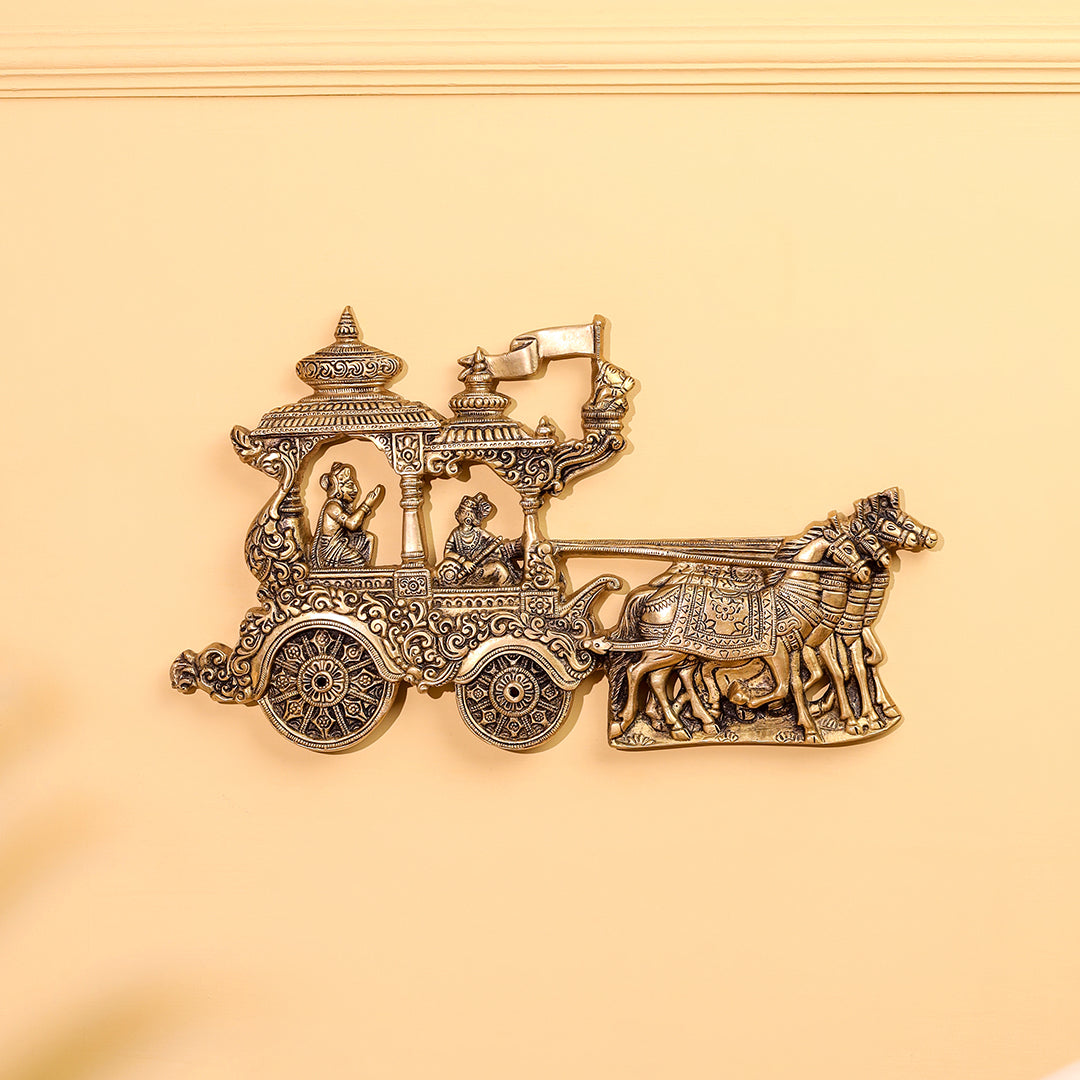 Brass Arjun And Krishna Rath Wall Hanging (7.3 Inch)