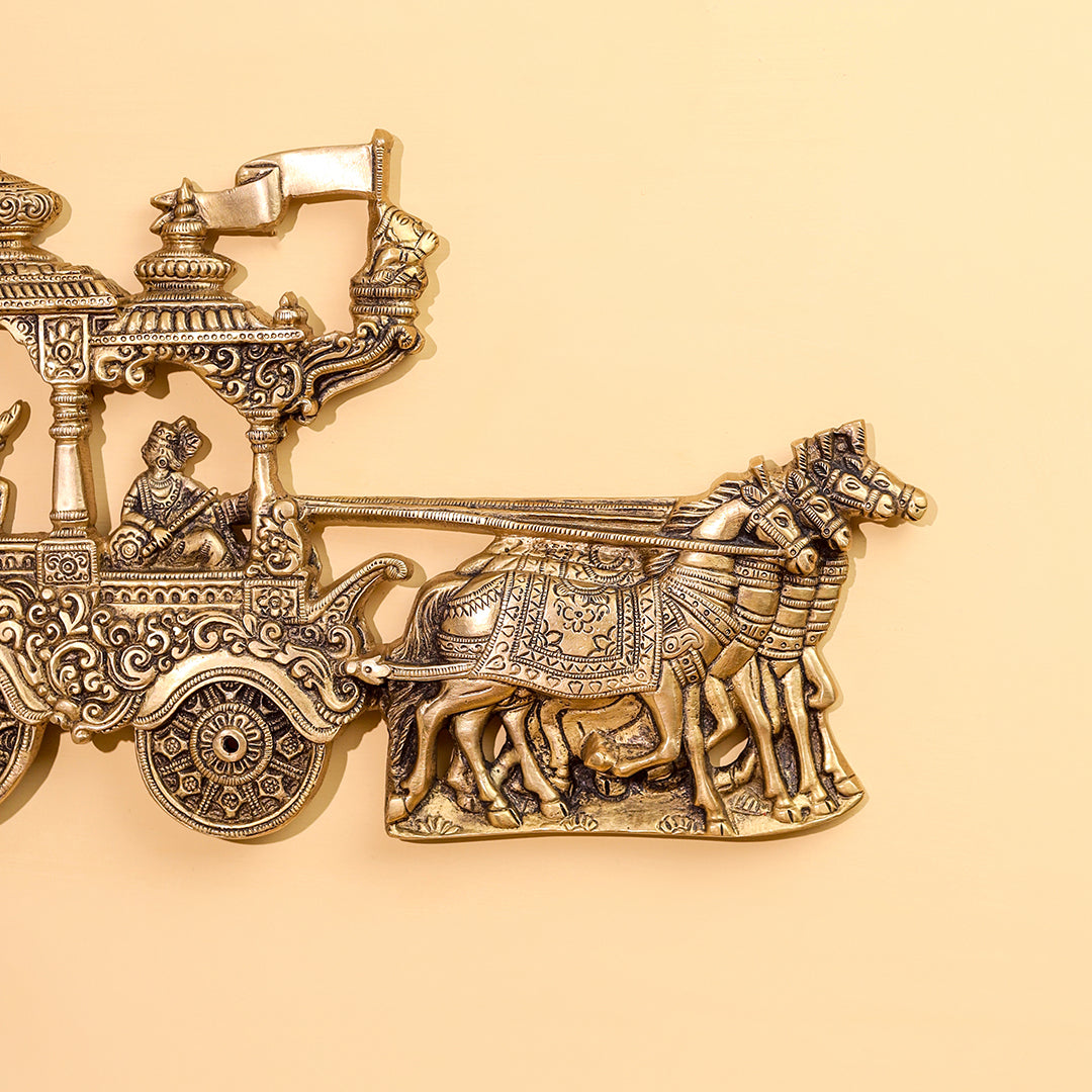 Brass Arjun And Krishna Rath Wall Hanging (7.3 Inch)