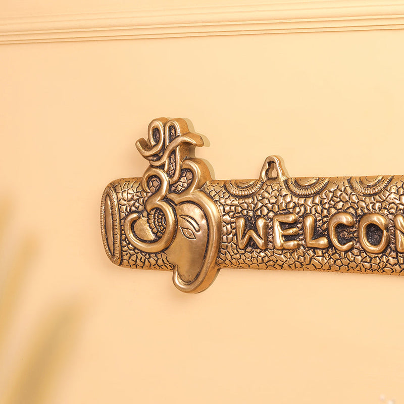 Brass Ganesha "Welcome" Wall Hanging Plate (15.5 Inch)